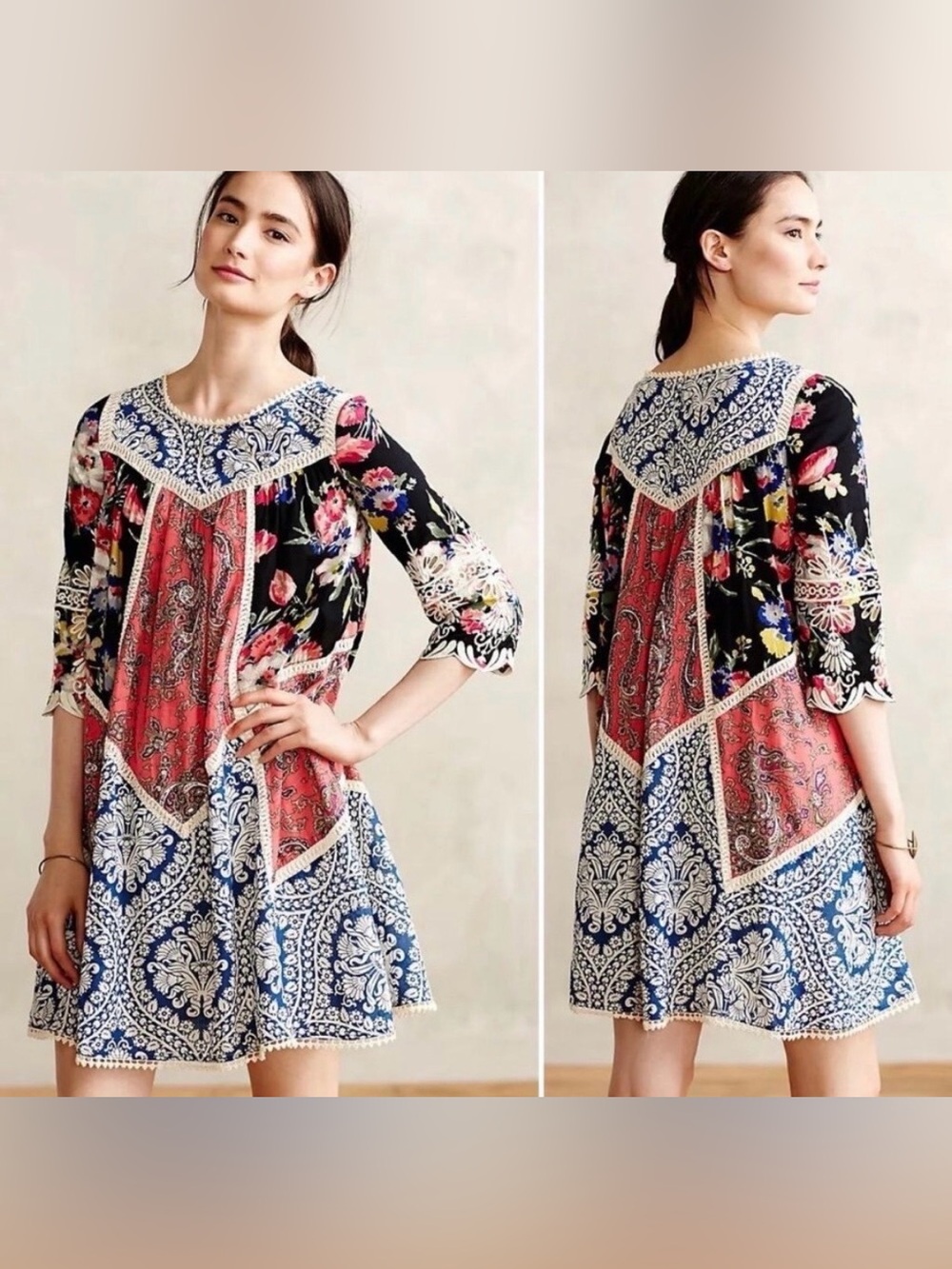Anthropologie Vanessa Virginia Boho Patchwork Floral Paisley Dress